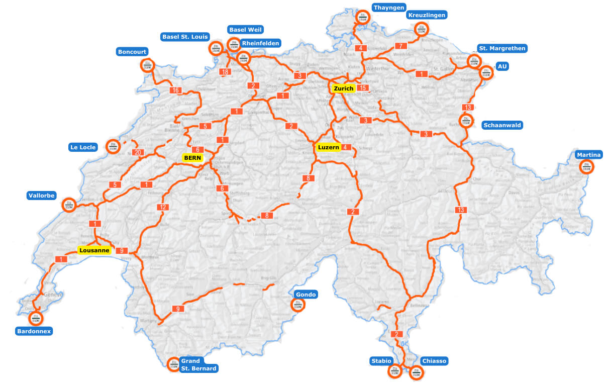 Szwajcaria - mapa płatnych dróg